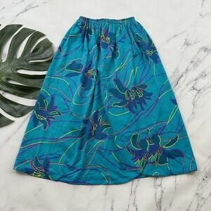 De Weese Design Womens Vintage Midi Skirt Size M Bright Blue Pink Floral Wrap
